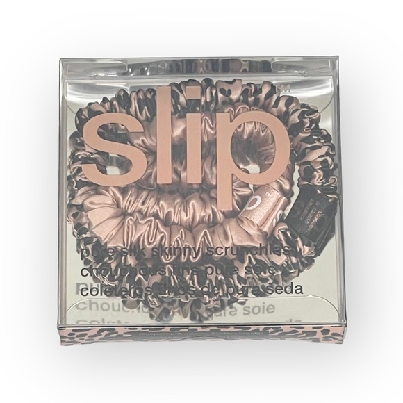 new Slip 𖦹 Bombshell Skinny Silk 2 Scrunchie Set 𖦹 Rose Gold Leopard 𖦹 Gift - Picture 10 of 16